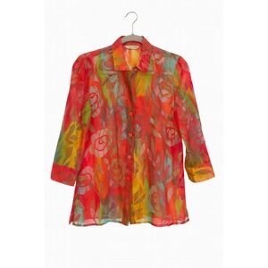 Erin London Sheer Neon Floral Blouse – Size Small